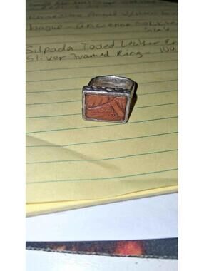 Silpada Genuine Tooled Leather Encased in Hammered Sterling Silver Frame Ring